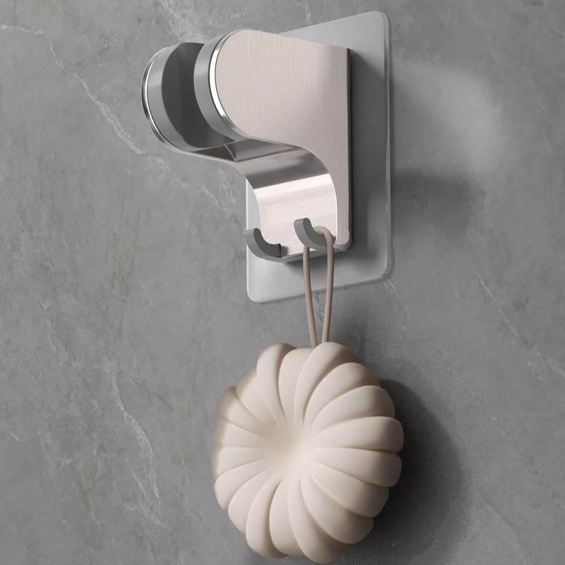 HEROBAI Hand Held Shower Head Holder Wall Mount, Shower Hose Holder Adhesive with 2 Hanger Hooks, Adjustable Shower Handle Holder, No Drilling Shower Wand Holder (Brushed Nickel, 1 Pack) - Image 1